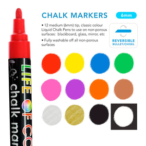 Life of Colour Liquid Chalk Markers 6mm Tip Set of 12 | 20% OFF | Art Resource | Children of the Wild