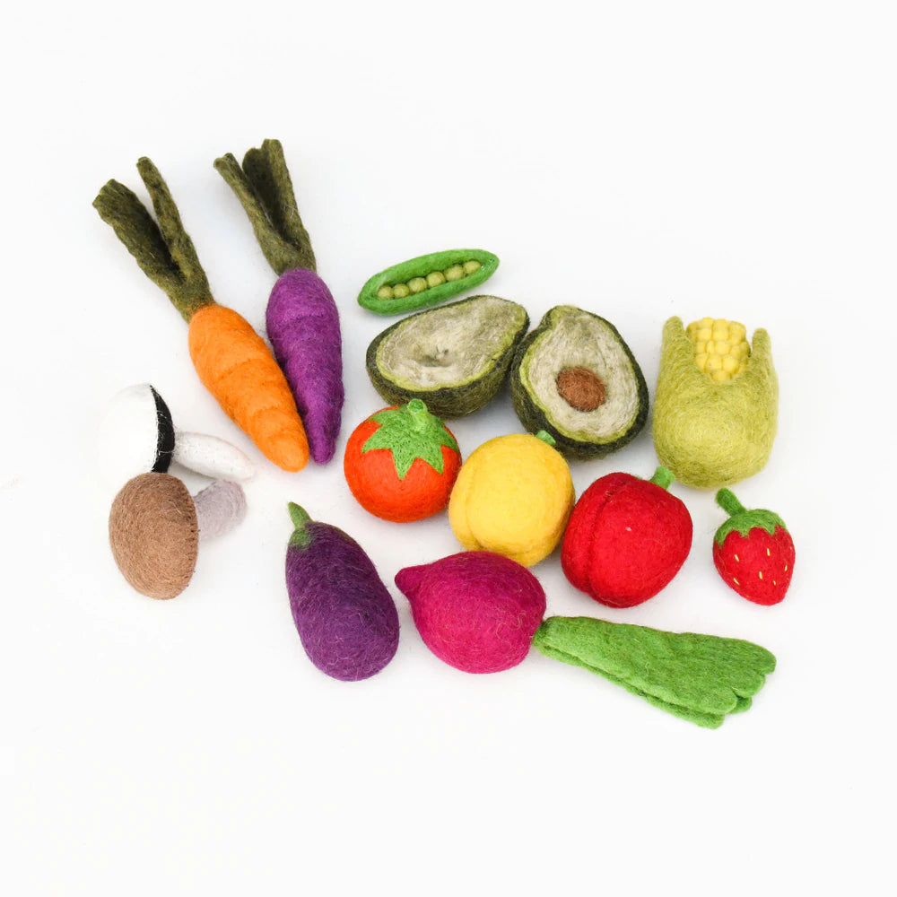 Tara Treasures | Wool Felt Vegetables and Fruits Set A - 14 pieces | Children of the Wild