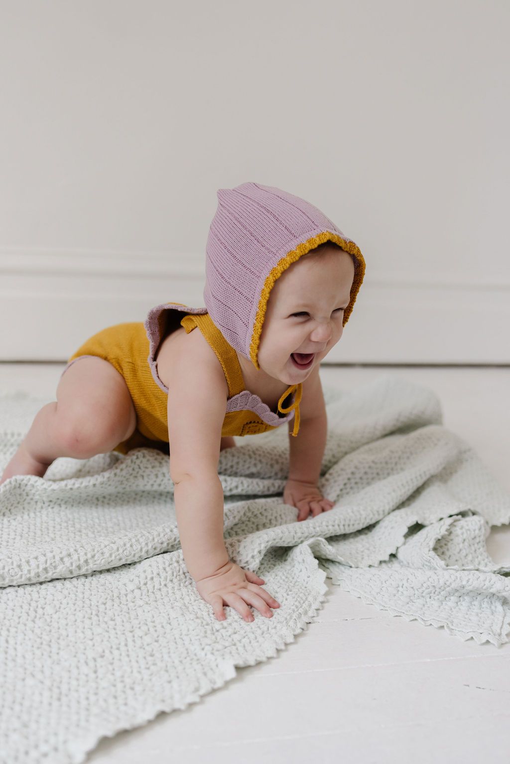 Fin and Vince Baby Knit Scallop Onesie in Goldenrod | 50% OFF SALE | Children of the Wild