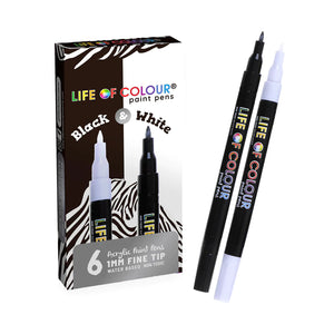 Life of Colour Black and White 1mm Medium Tip Acrylic Paint Pens Set of 6 | 20% OFF | Art Resource | Children of the Wild