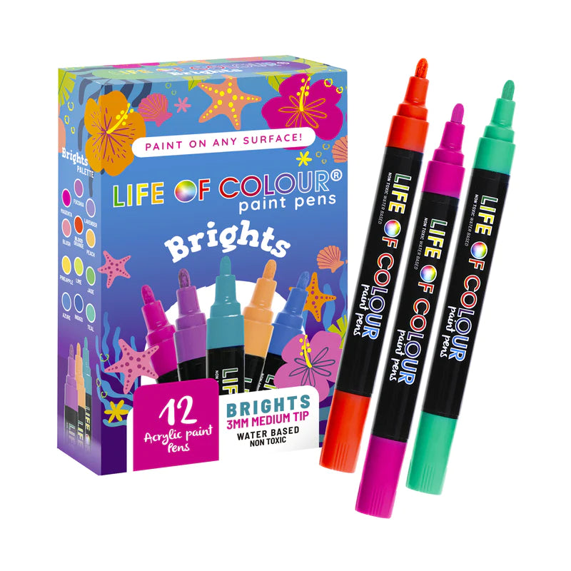 Life of Colour Bright Colours 3mm Medium Tip Acrylic Paint Pens Set of 12 | 20% OFF | Art Resource | Children of the Wild