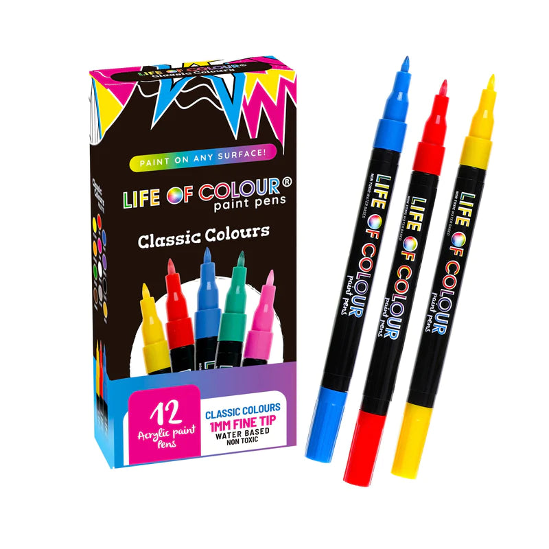 Life of Colour Classic Colours 1mm Fine Tip Acrylic Paint Pens Set of 12 | 20% OFF | Art Resource | Children of the Wild