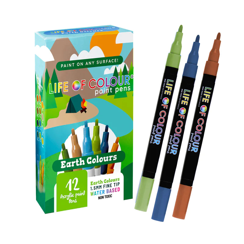 Life of Colour Earth Colours 1mm Fine Tip Acrylic Paint Pens Set of 12 | Art Resource | Children of the Wild