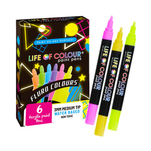 Life of Colour Fluro Colours 3mm Medium Tip Acrylic Paint Pens Set of 6 | 20% OFF 3| Art Resource | Children of the Wild