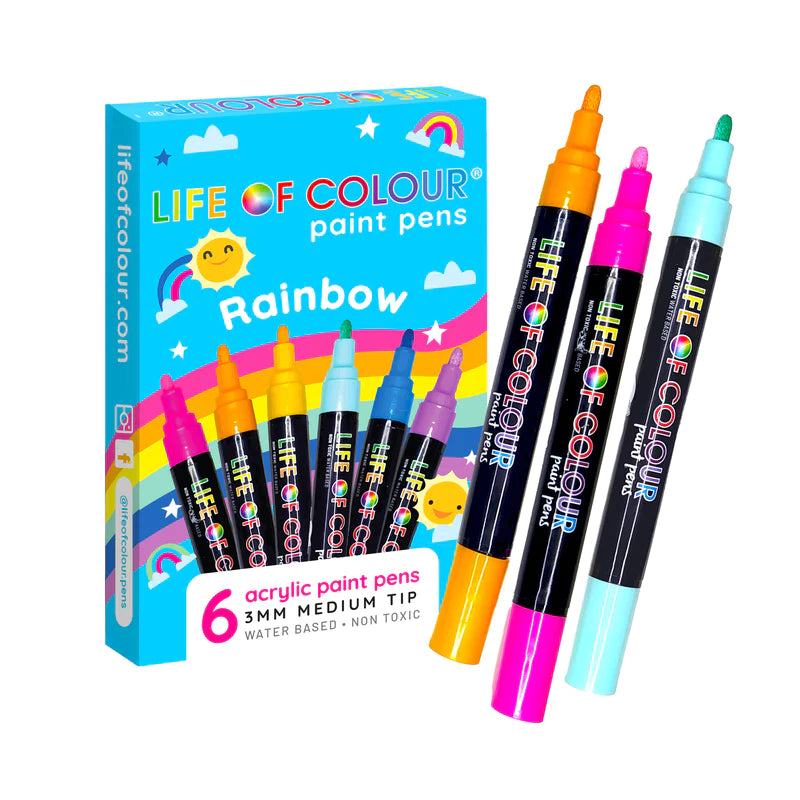 Life of Colour Rainbow Colours 3mm Medium Tip Acrylic Paint Pens Set of 6 | 20% OFF | Art Resource | Children of the Wild