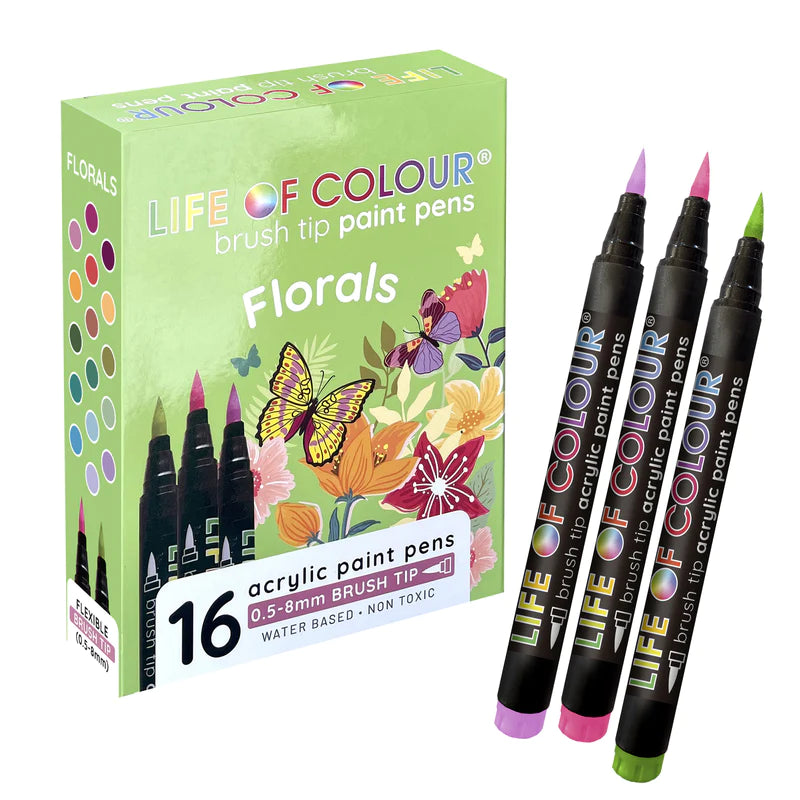 Life of Colour Floral Colours Brush Tip Acrylic Paint Pens Set of 16 | 20% OFF | Art Resource | Children of the Wild