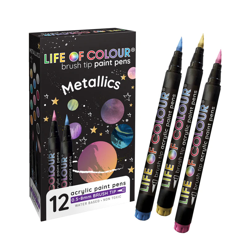 Life of Colour Metallic Brush Tip Acrylic Paint Pens Set of 12 | 20% OFF | Art Resource | Children of the Wild