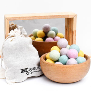 Taras Treasures | Wool Felt Balls in a Pouch - Pastel Colours 3cm 30 balls | Children of the Wild