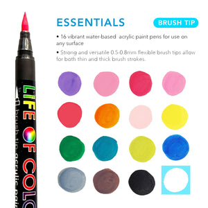 Life of Colour Essential Colours Brush Tip Acrylic Paint Pens Set of 16 | 20% OFF | Art Resource | Children of the Wild